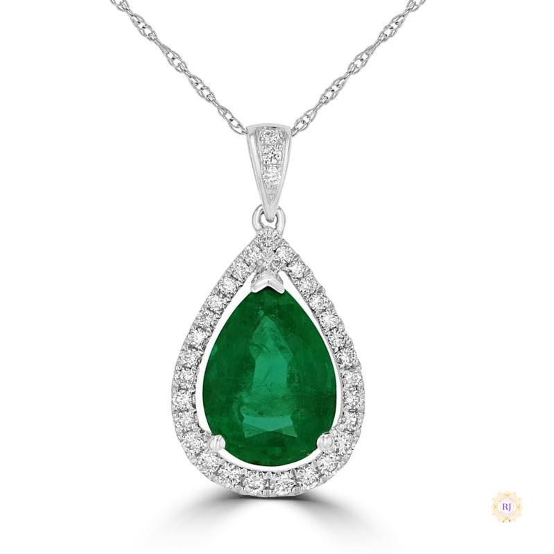 Pear Emerald Diamond Halo Pendant