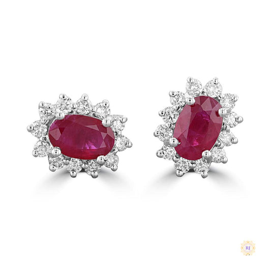 Oval Ruby Halo Stud Earrings