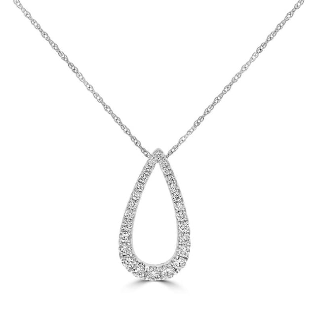 14K gold teardrop diamond pendant necklace with pavé-set diamonds