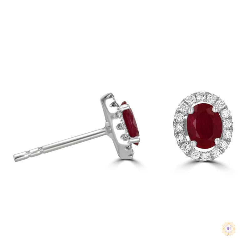Oval Ruby Halo Earrings