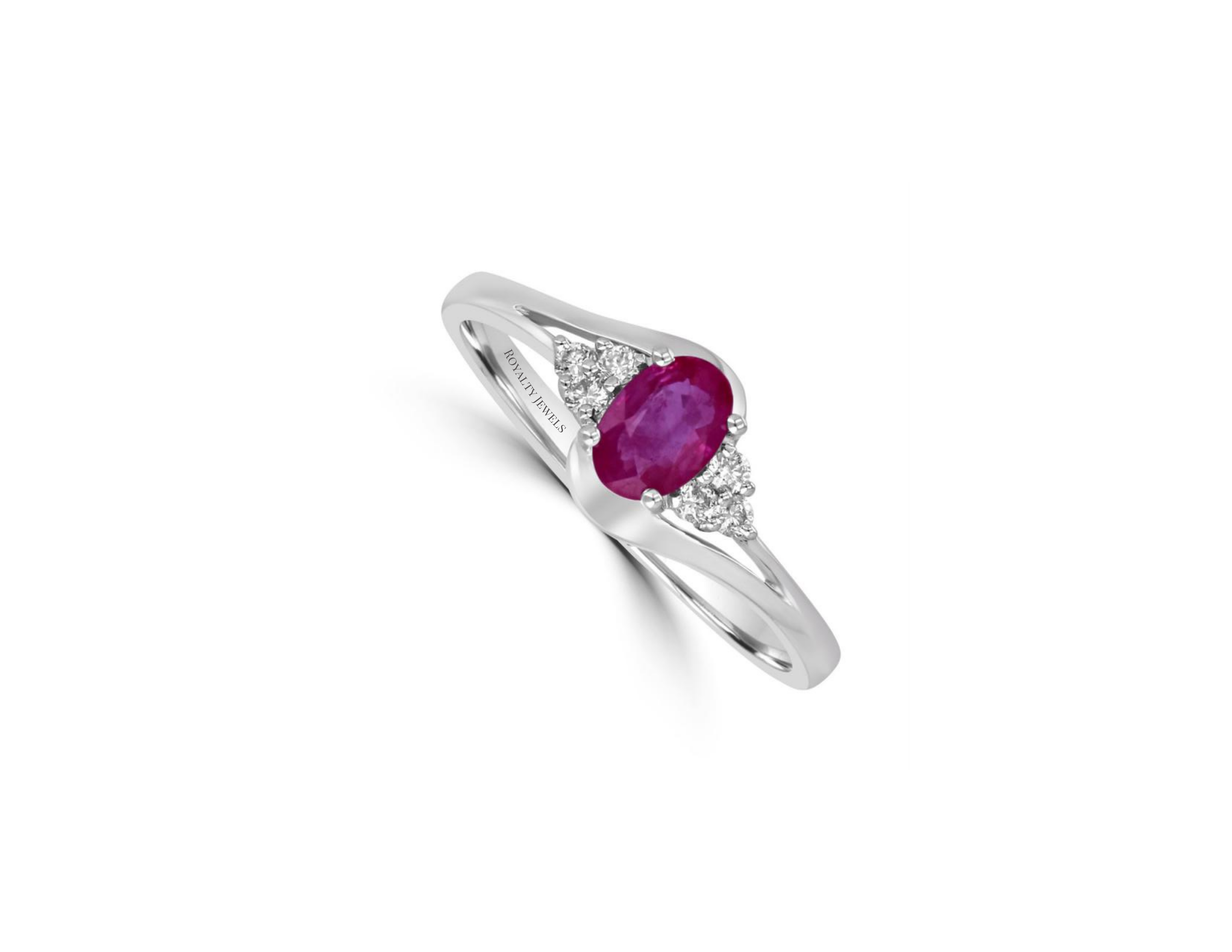 Oval 3ct Ruby Halo & Diamond Side Ring in 14K Gold