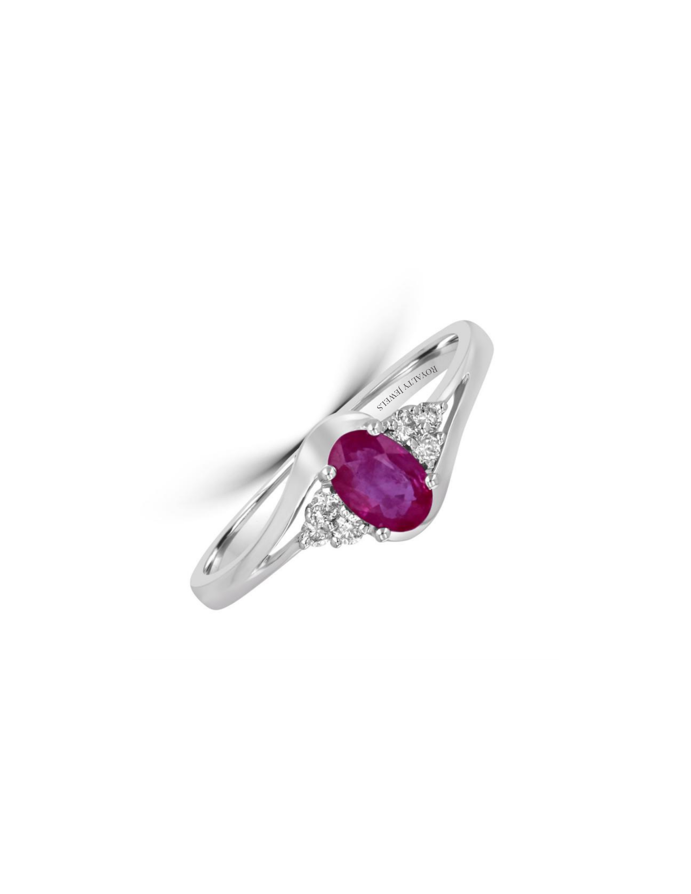 14K White Gold Oval 3ct Ruby & Diamond Accent Ring