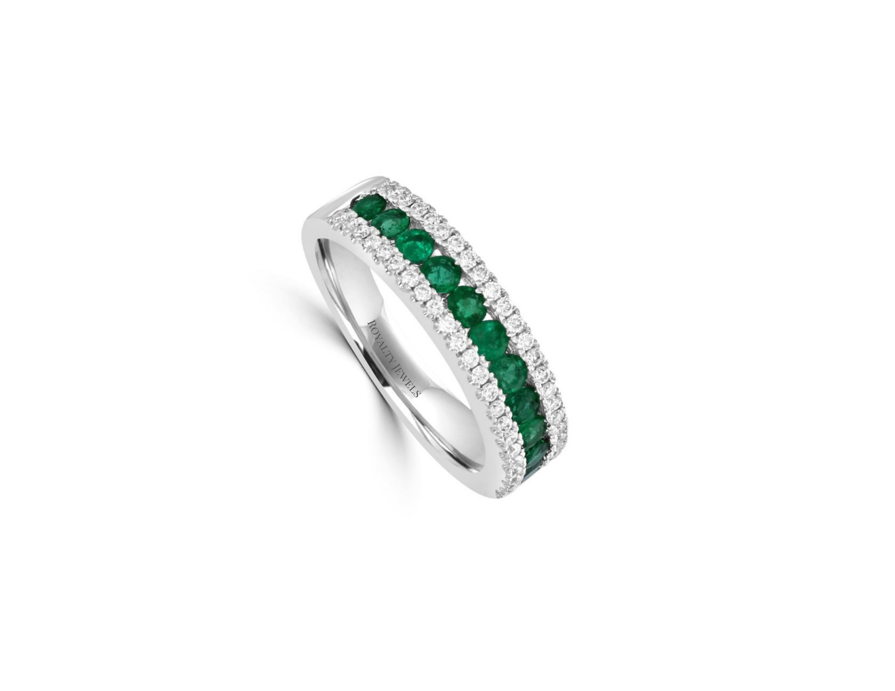 14K Gold 2ct Round Emerald & Diamond Band Ring