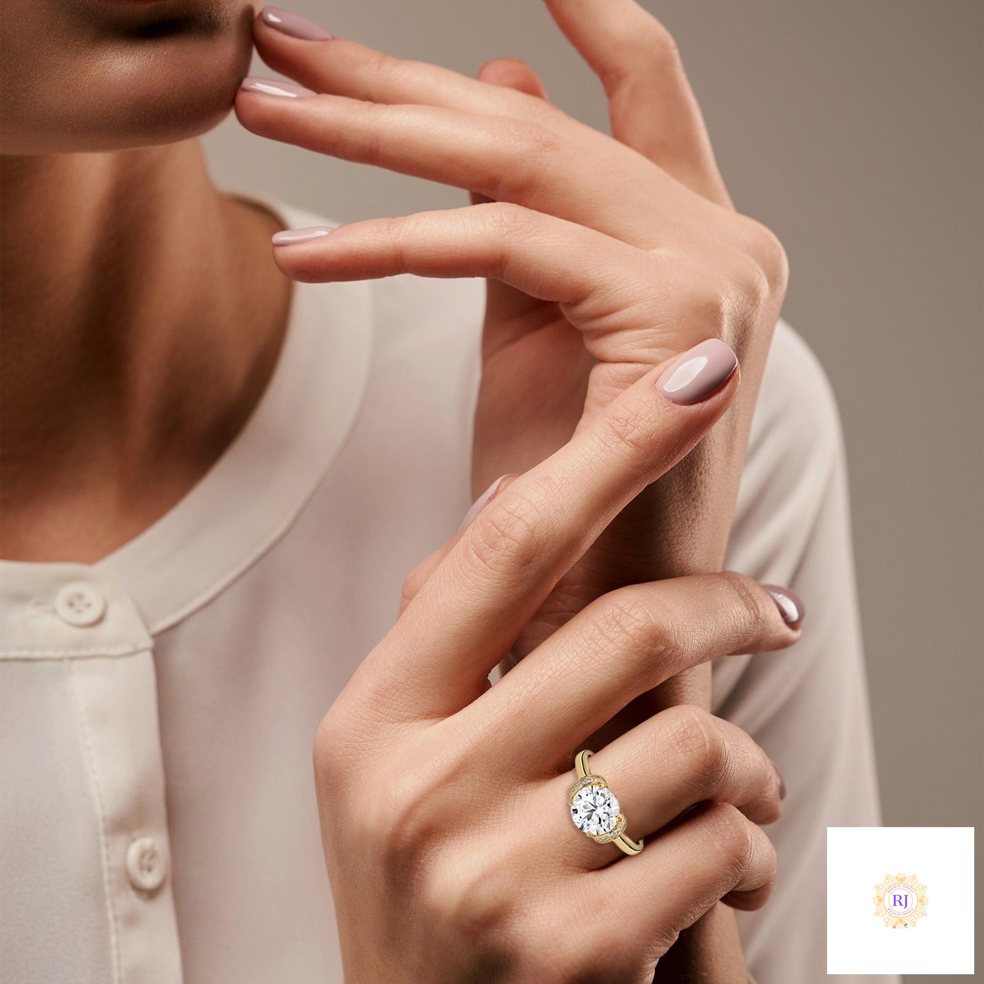 2.15 Ct. Round Lab Diamond Ring with Pavé Cushion Basket