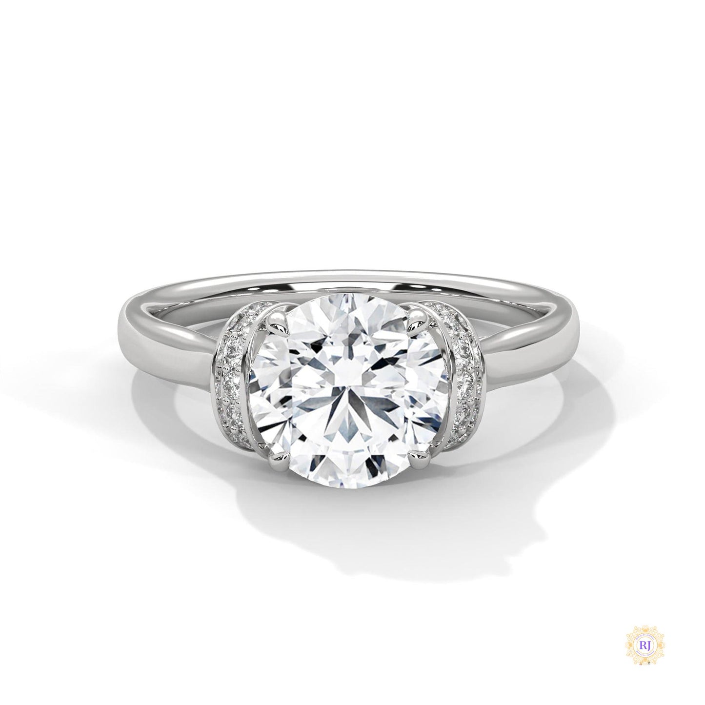 2.15 Ct. Round Lab Diamond Ring with Pavé Cushion Basket