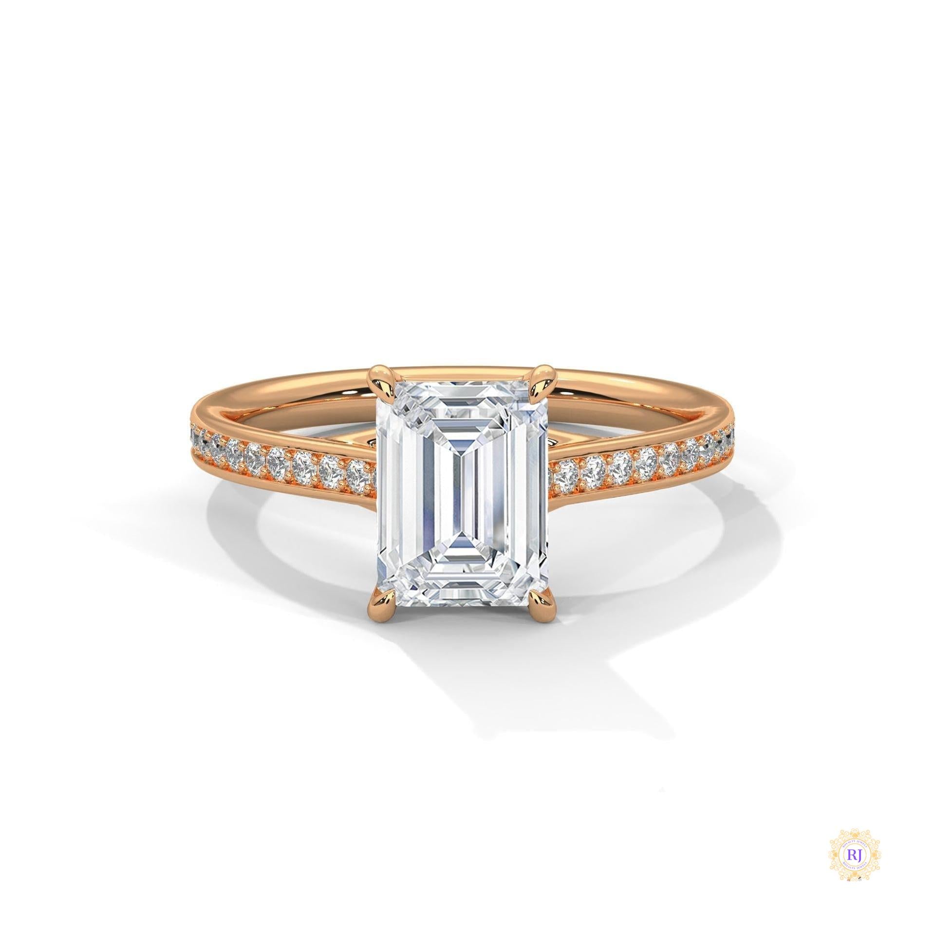 2.20 Ct. Emerald Cut Lab Diamond Pavé Engagement Ring