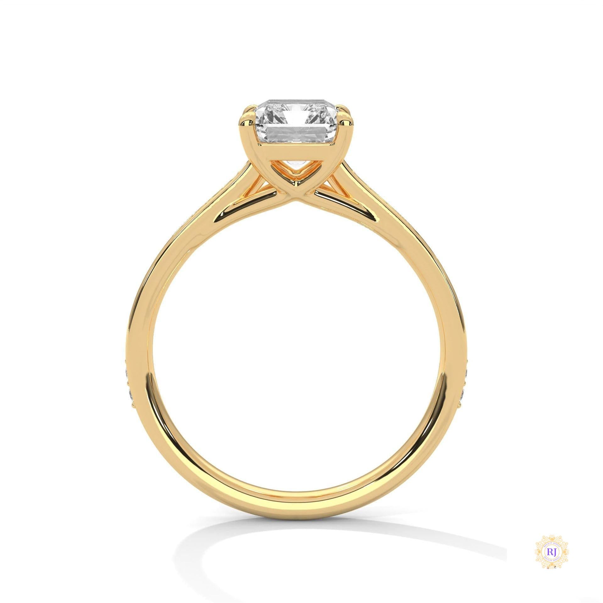 2.20 Ct. Emerald Cut Lab Diamond Pavé Engagement Ring