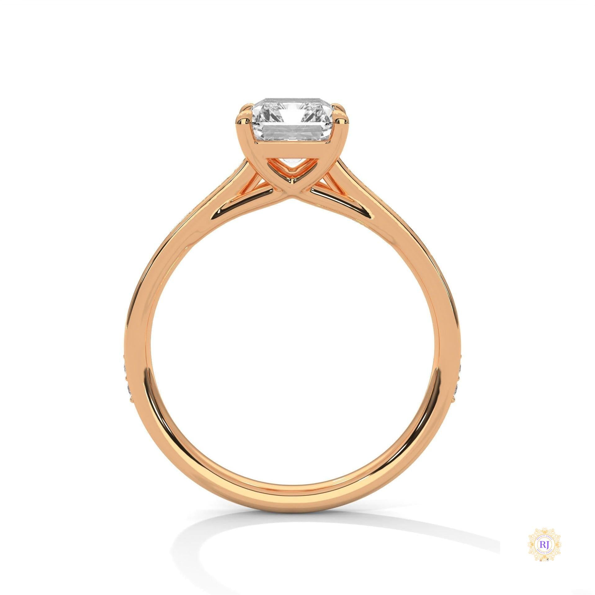 2.20 Ct. Emerald Cut Lab Diamond Pavé Engagement Ring