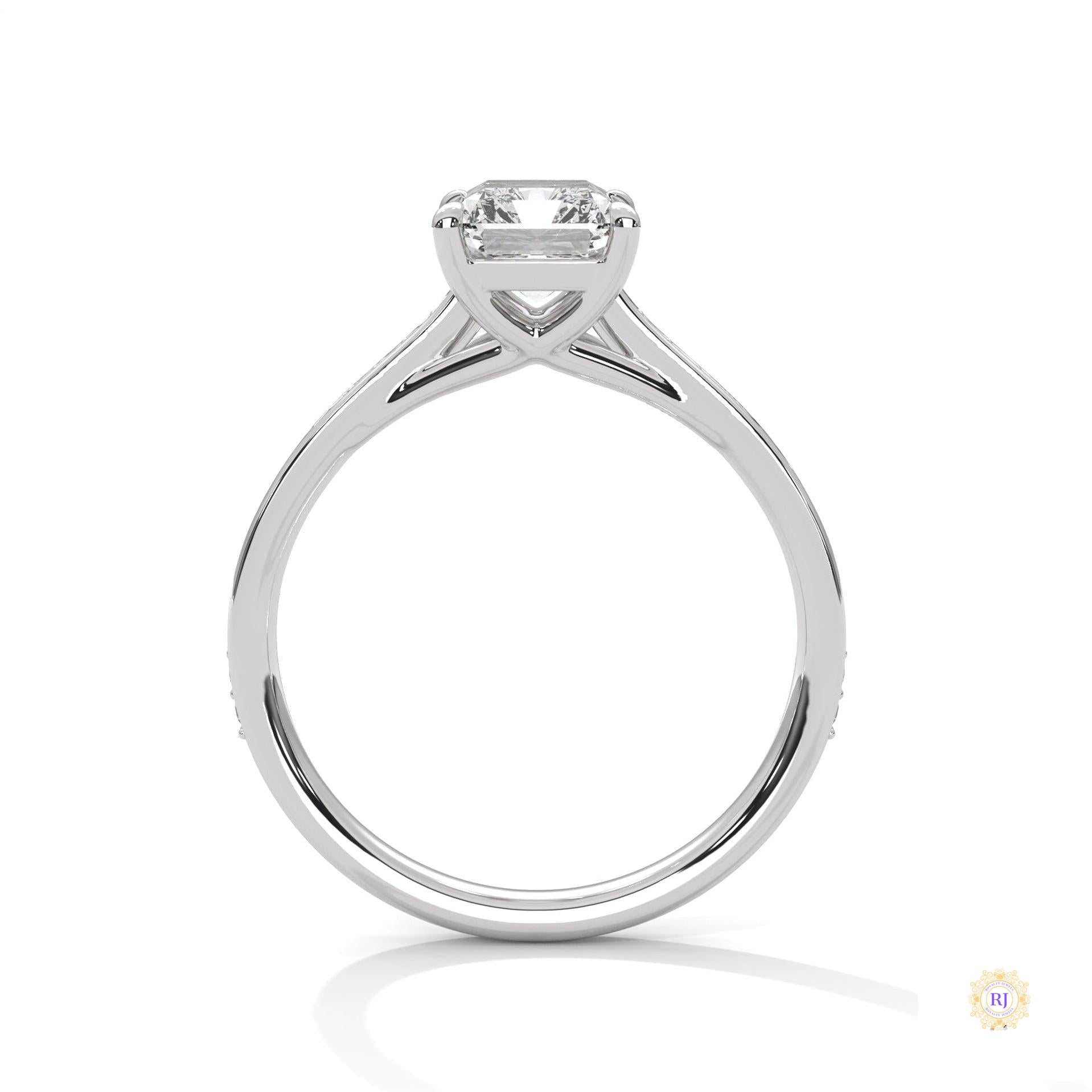2.20 Ct. Emerald Cut Lab Diamond Pavé Engagement Ring