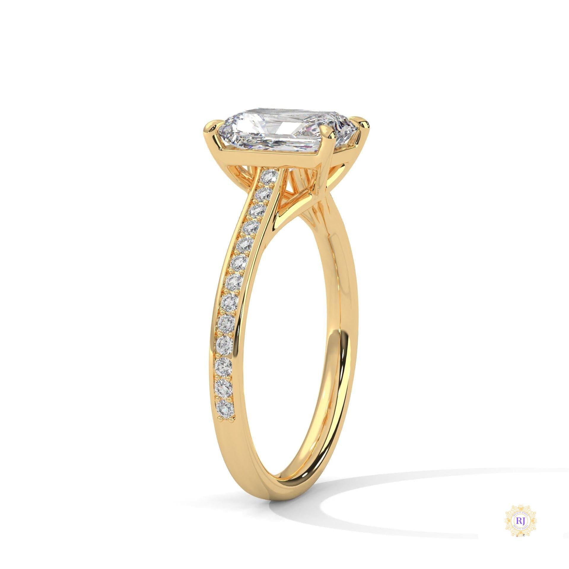 2.20 Ct. Emerald Cut Lab Diamond Pavé Engagement Ring