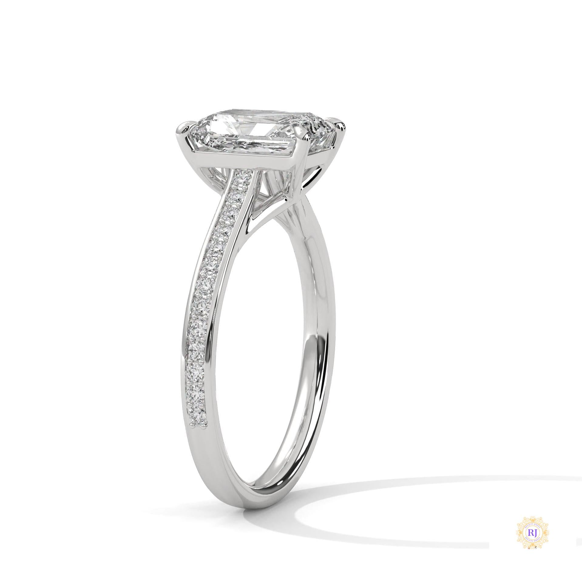2.20 Ct. Emerald Cut Lab Diamond Pavé Engagement Ring