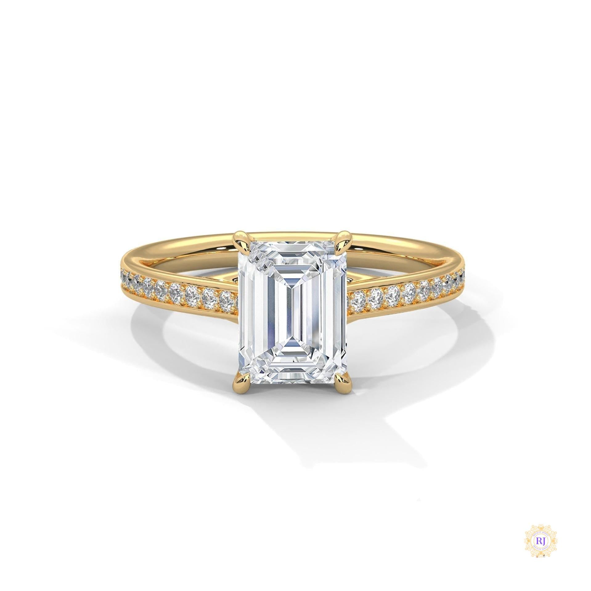 2.20 Ct. Emerald Cut Lab Diamond Pavé Engagement Ring