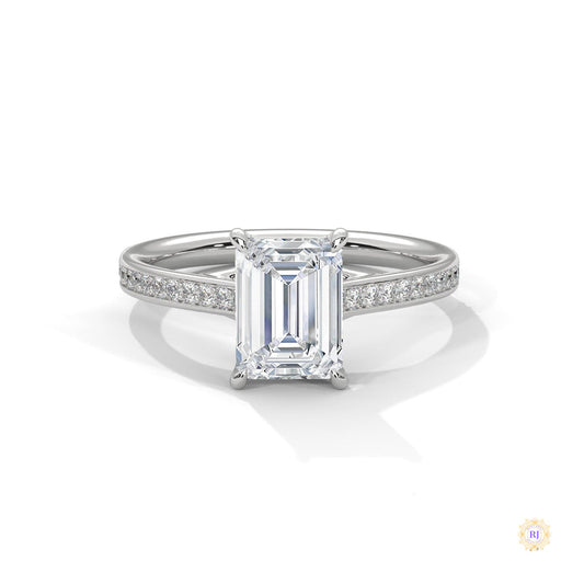 2.20 Ct. Emerald Cut Lab Diamond Pavé Engagement Ring
