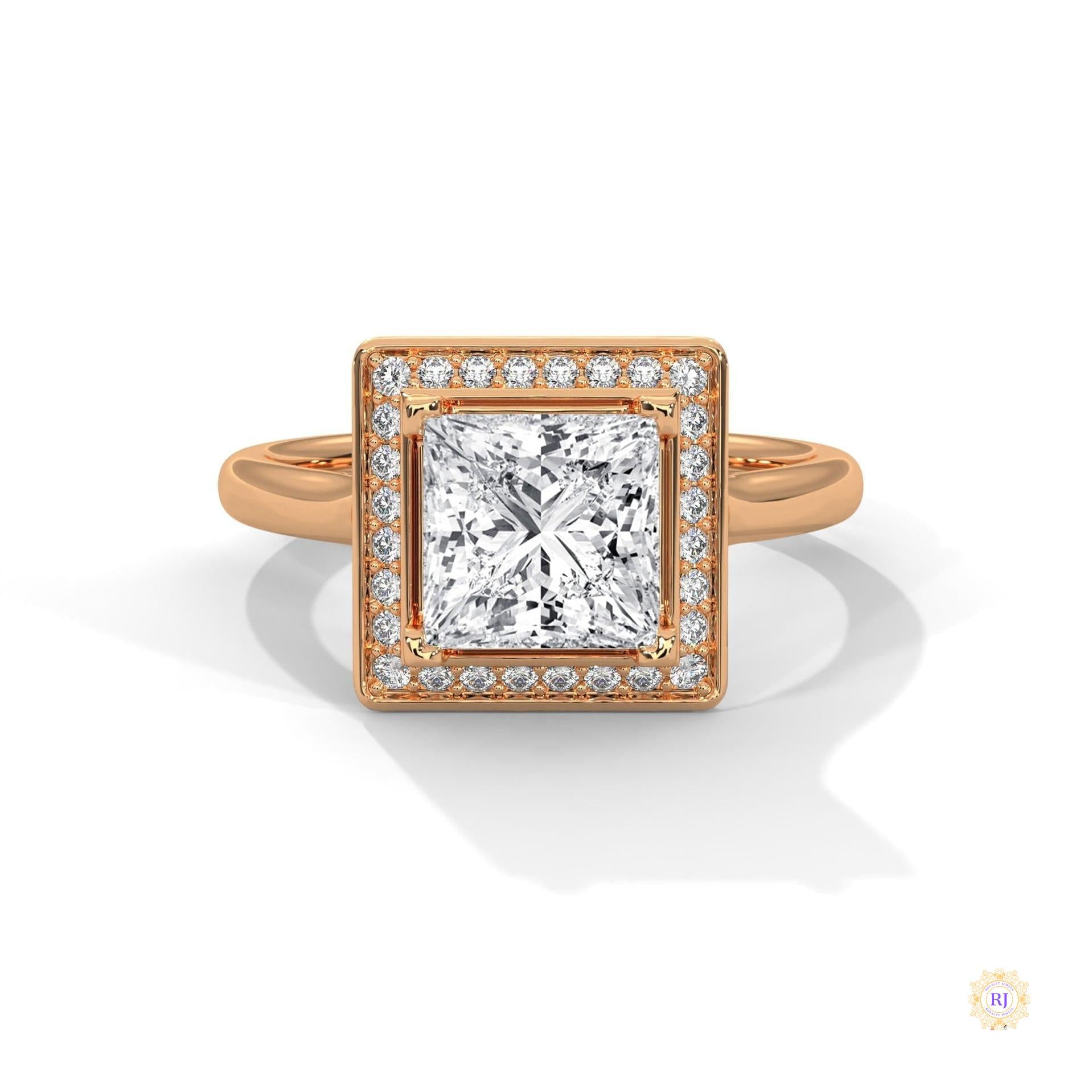 2.20 Ct. Princess-Cut Halo Lab Diamond Ring
