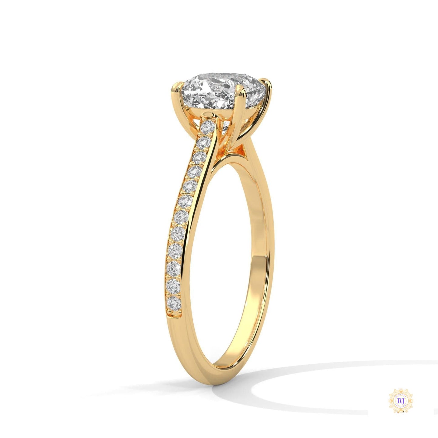 2.25 Ct. Cushion Solitaire Lab Diamond Pavé Ring