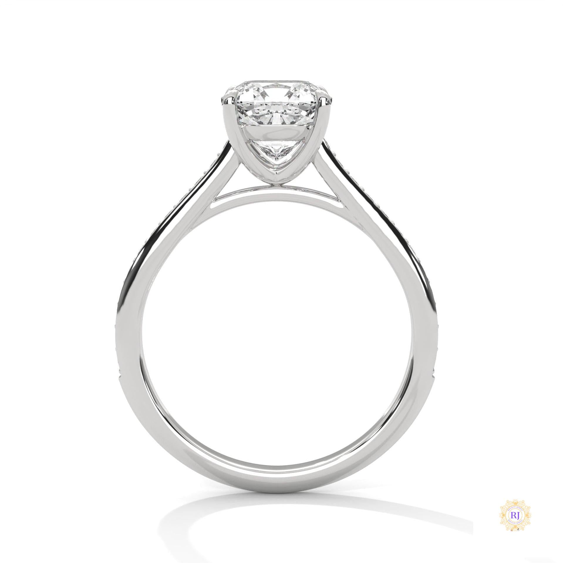 2.25 Ct. Cushion Solitaire Lab Diamond Pavé Ring