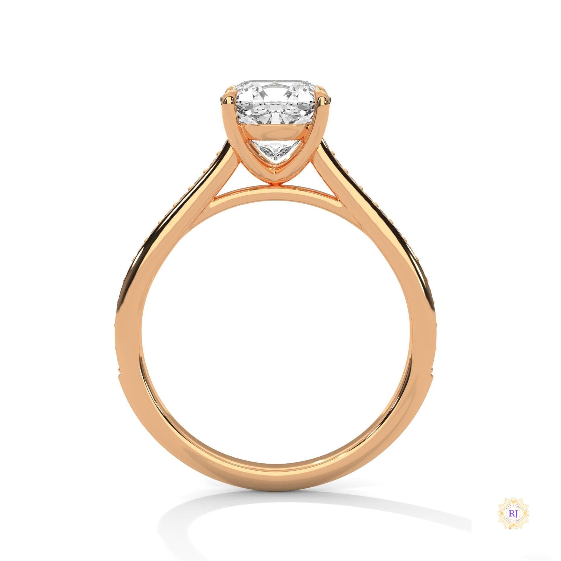 2.25 Ct. Cushion Solitaire Lab Diamond Pavé Ring