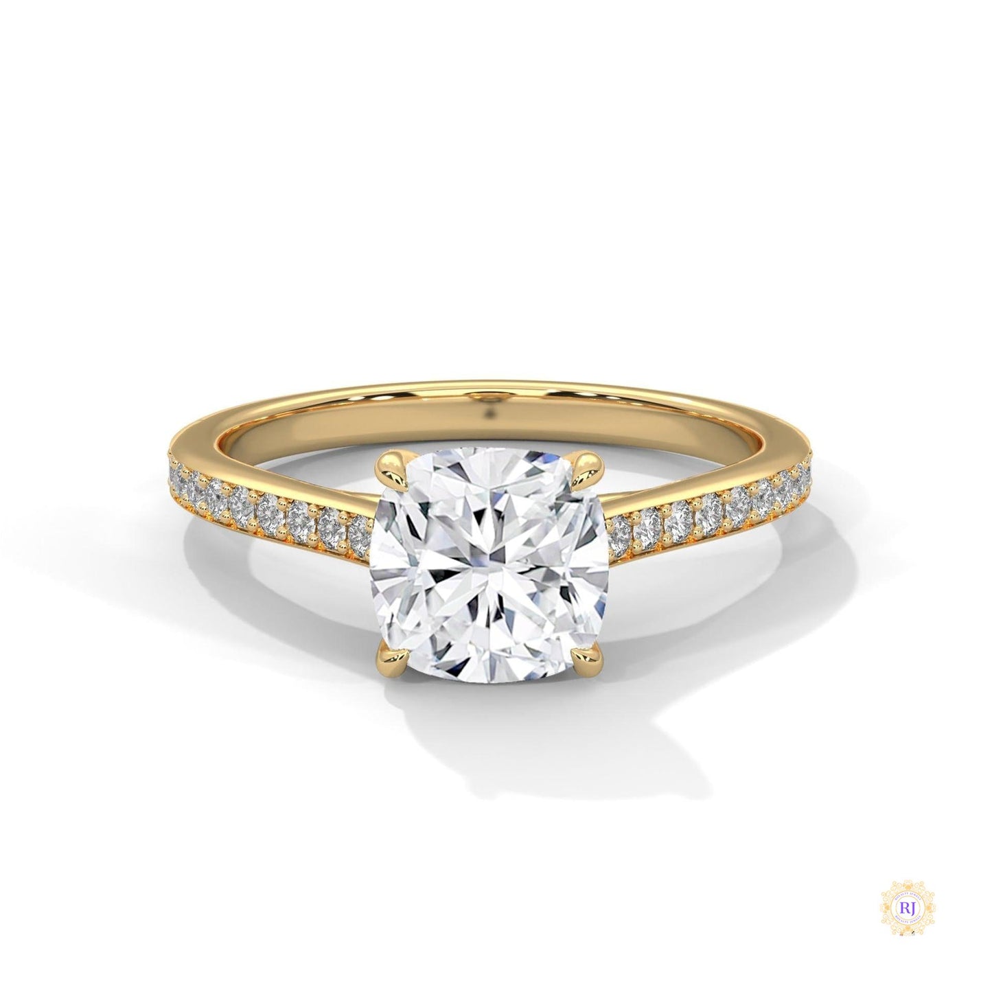 2.25 Ct. Cushion Solitaire Lab Diamond Pavé Ring