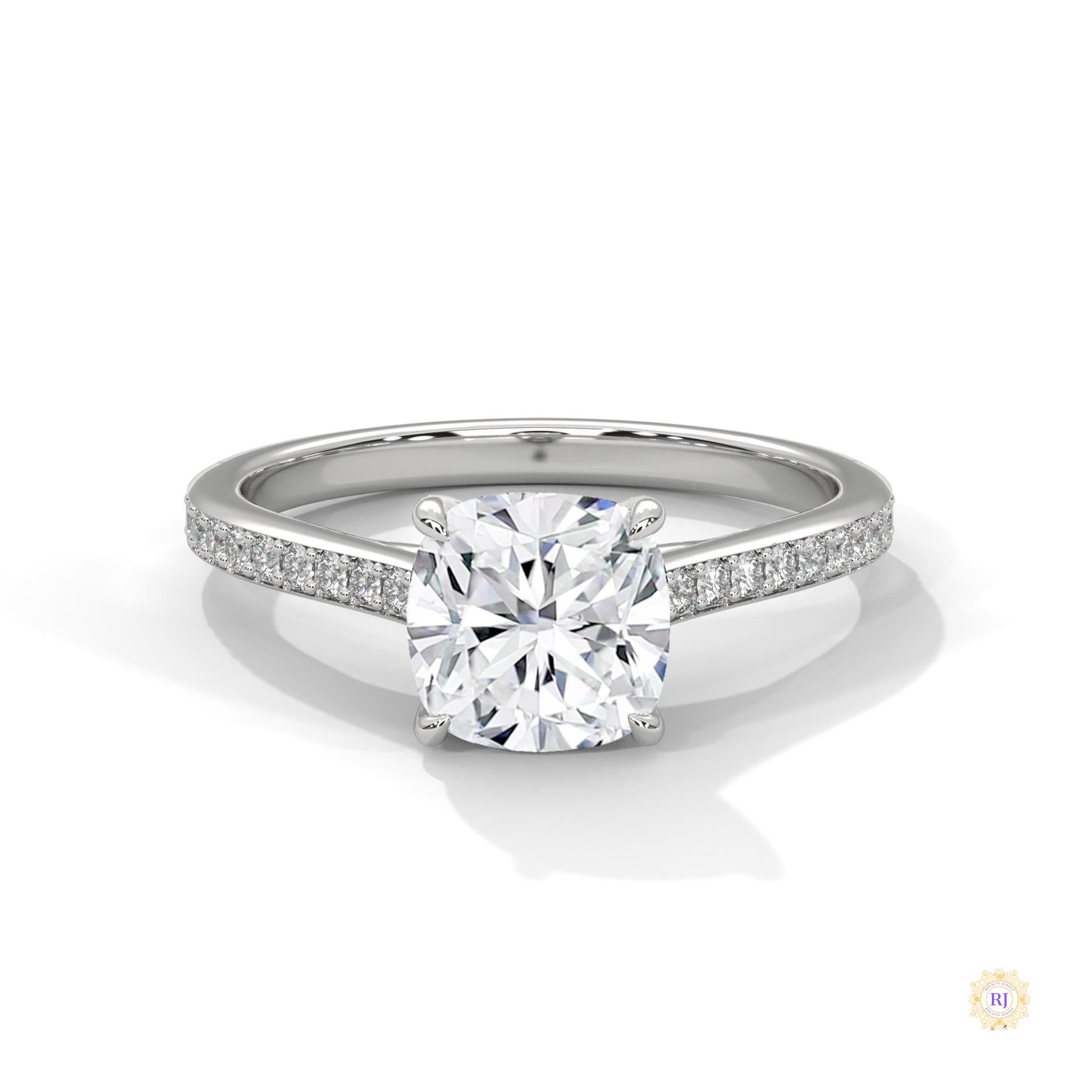 2.25 Ct. Cushion Solitaire Lab Diamond Pavé Ring