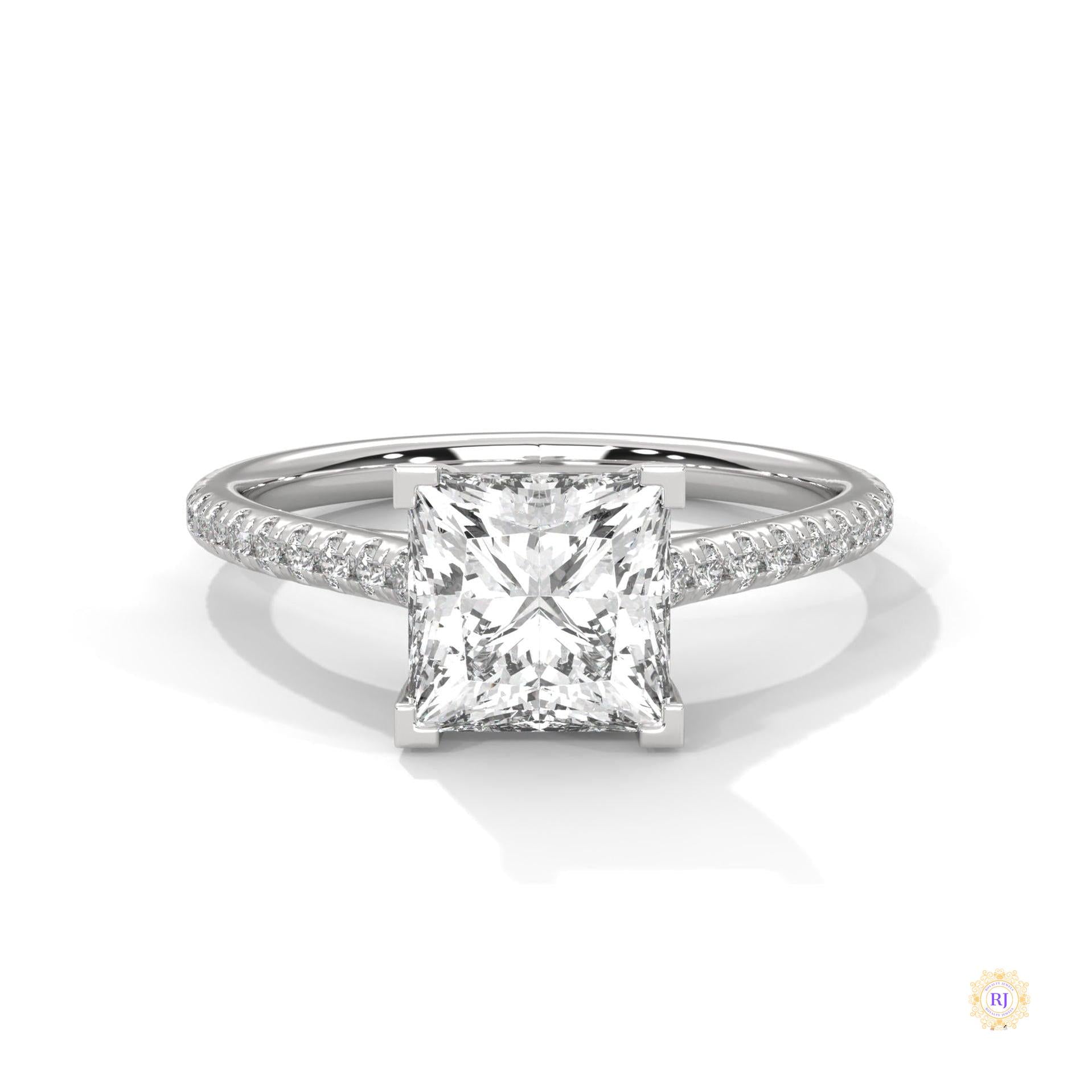 2.25 Ct. Princess Cut Pavé Lab Diamond Engagement Ring