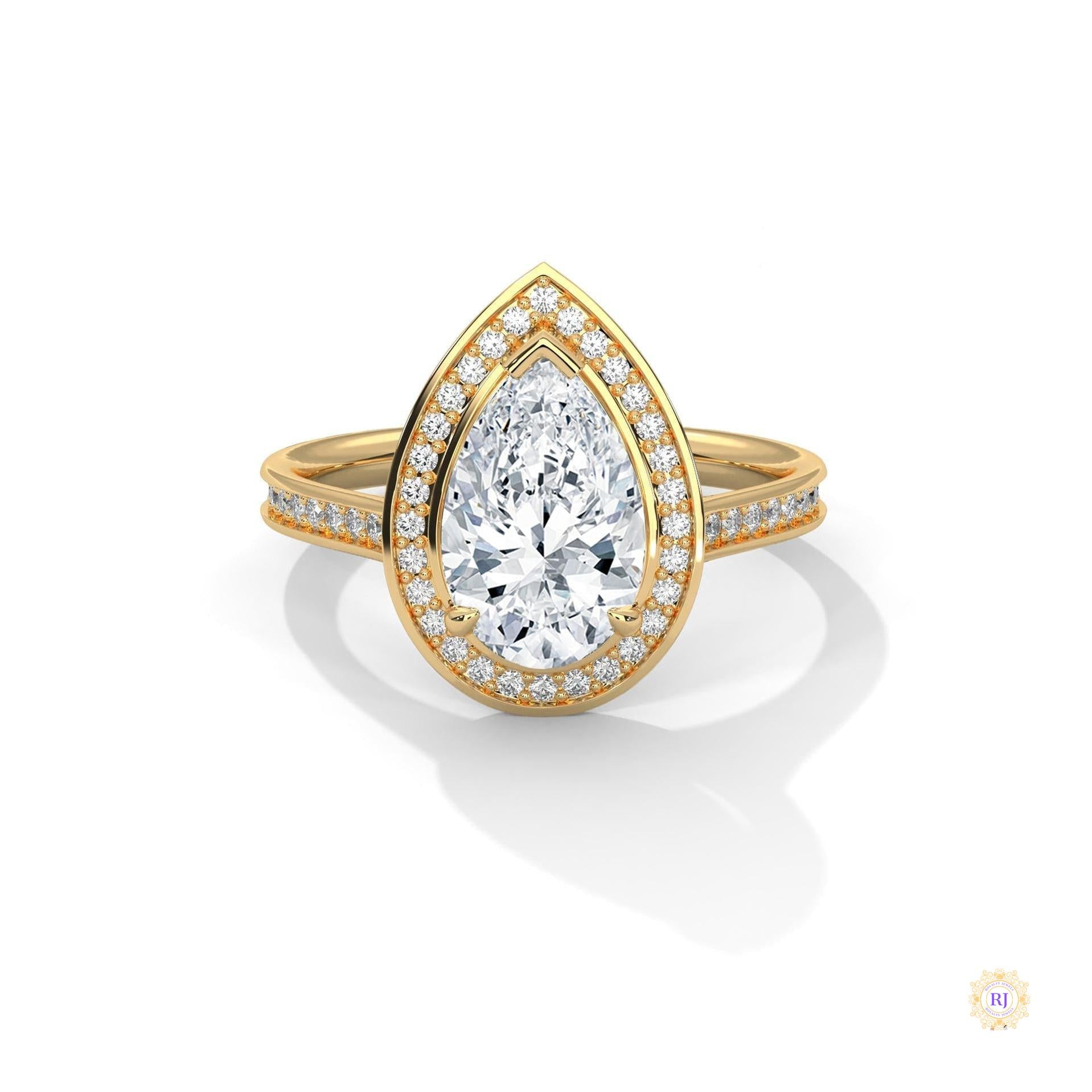 2.35 Ct. Pear Halo Lab Diamond Engagement Ring