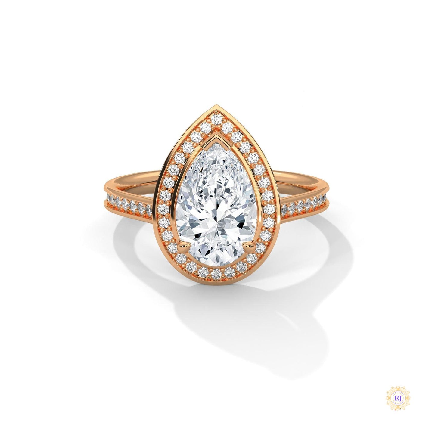 2.35 Ct. Pear Halo Lab Diamond Engagement Ring