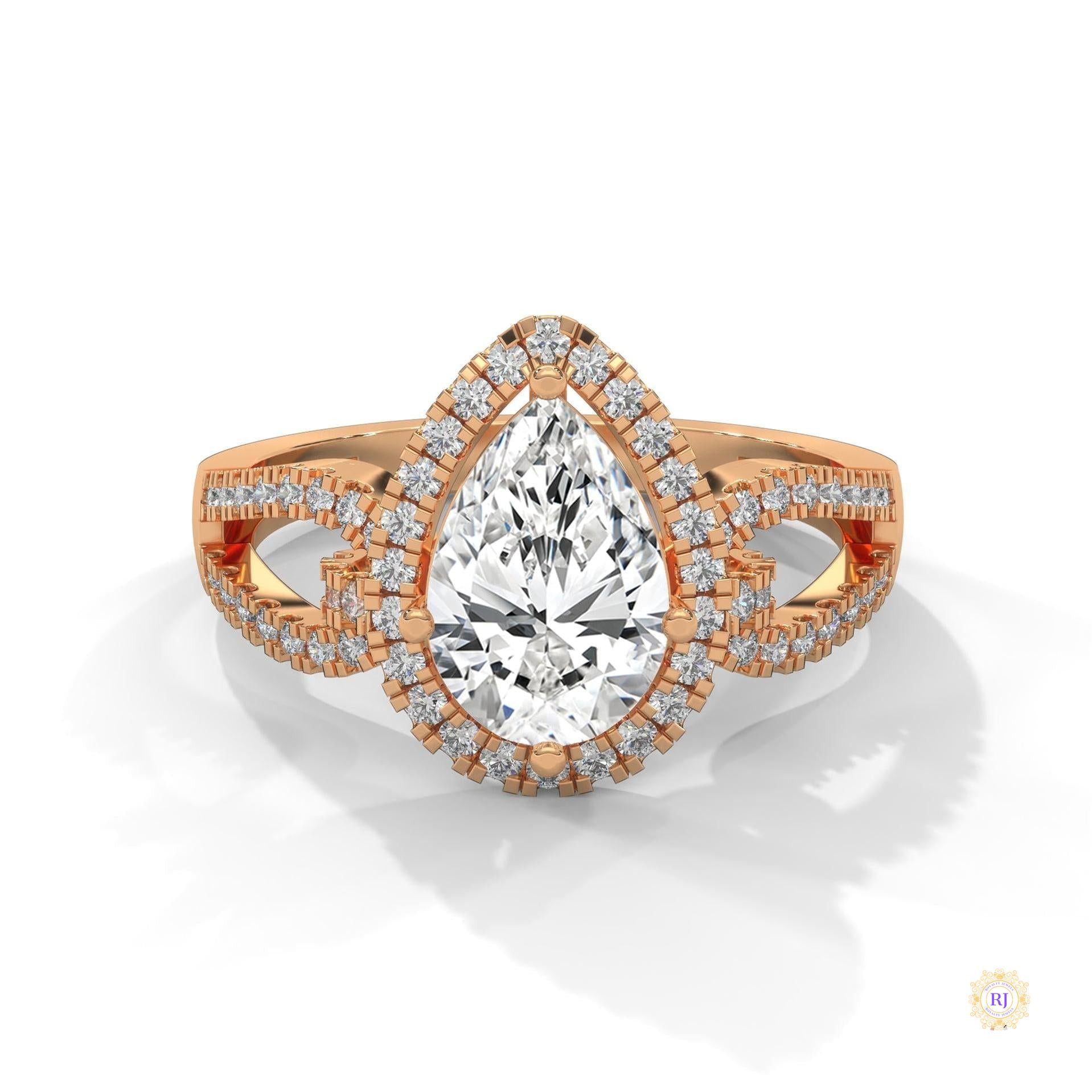 2.35 Ct. Pear Halo Lab Diamond Engagement Ring