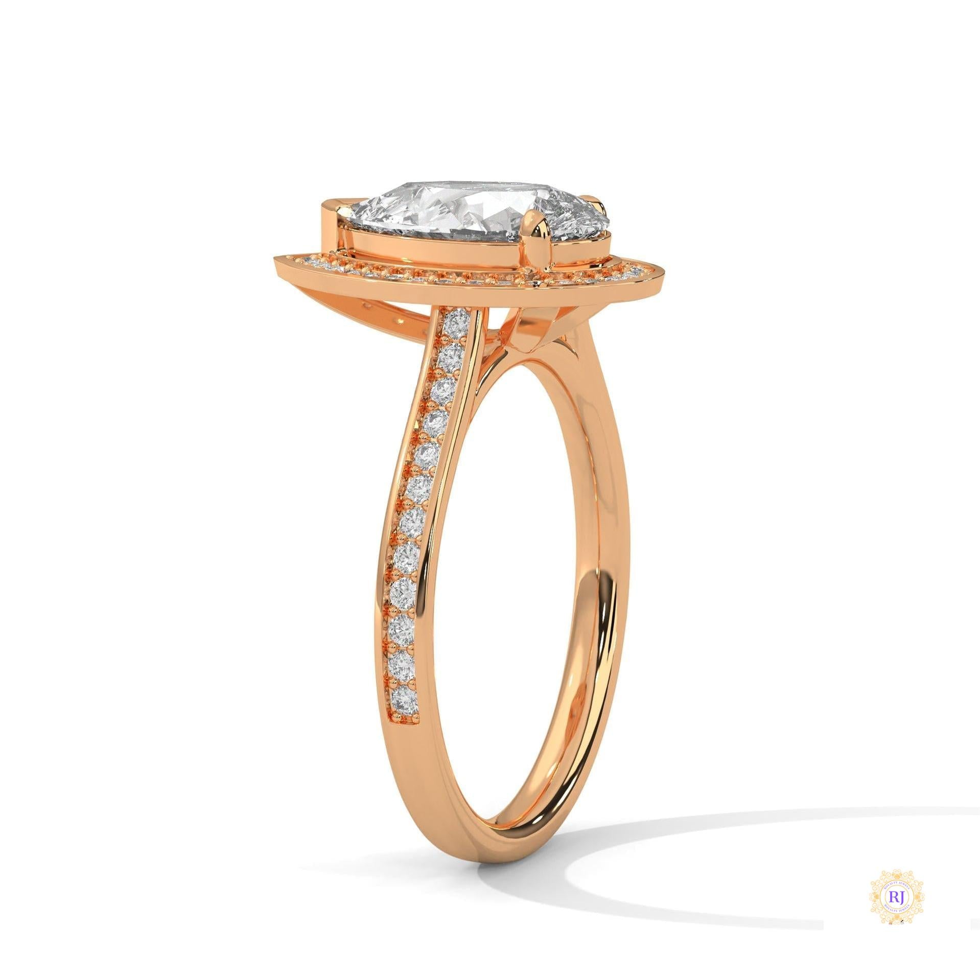 2.35 Ct. Pear Halo Lab Diamond Engagement Ring