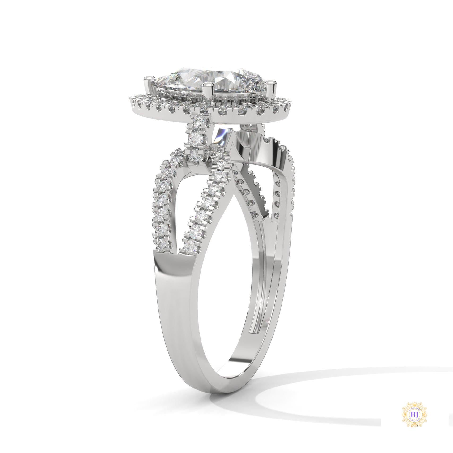 2.35 Ct. Pear Halo Lab Diamond Engagement Ring