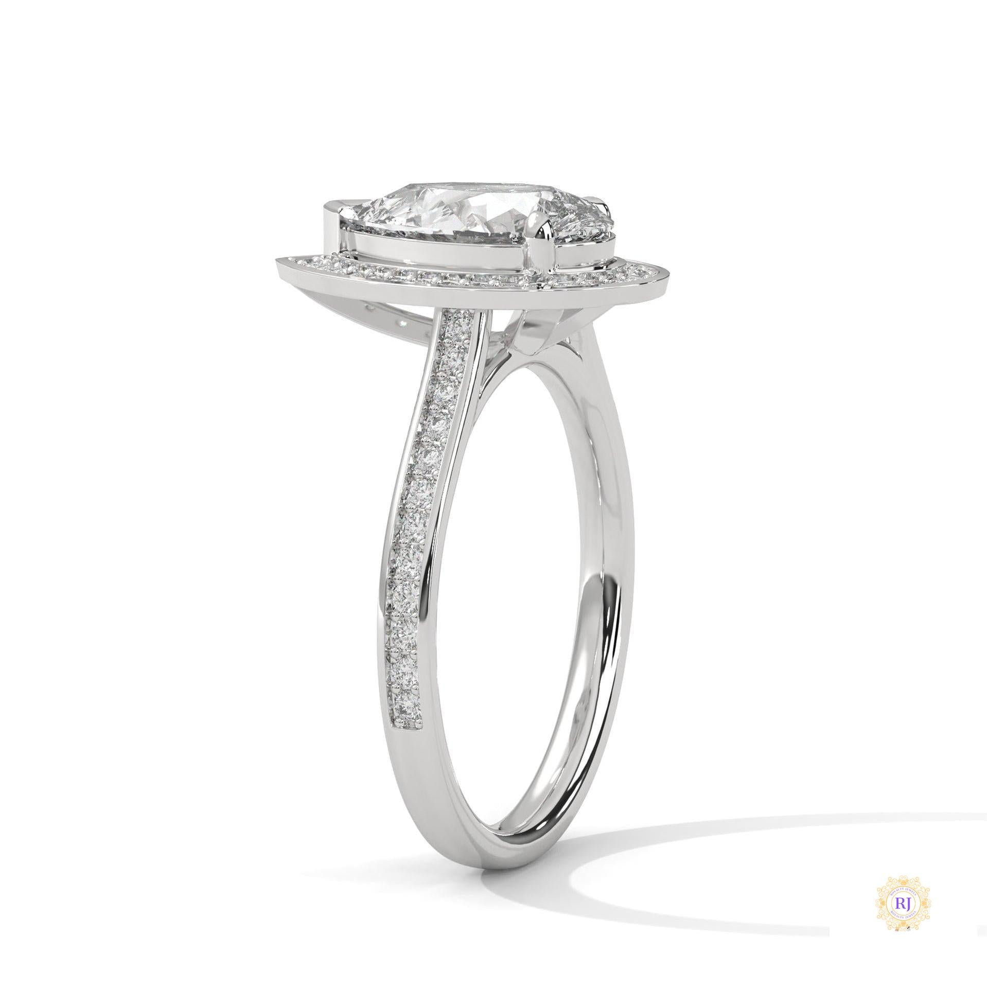 2.35 Ct. Pear Halo Lab Diamond Engagement Ring