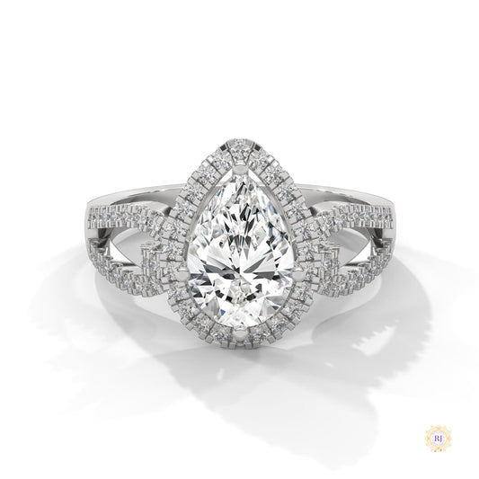 2.35 Ct. Pear Halo Lab Diamond Engagement Ring