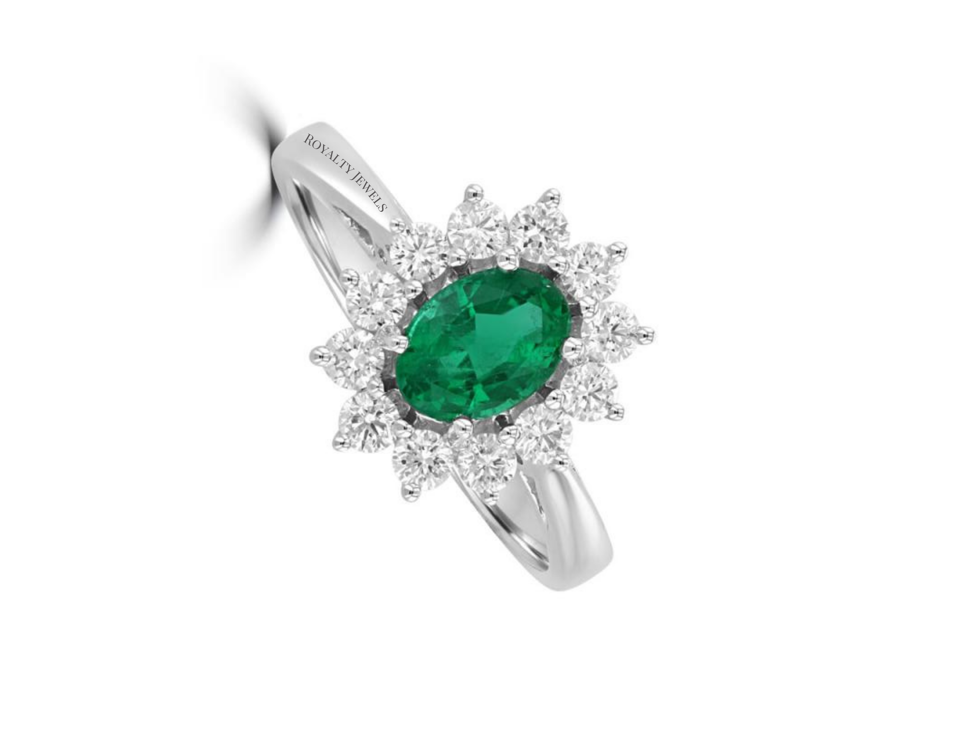 2ct Oval Emerald and Diamond Halo Ring in 14K Gold