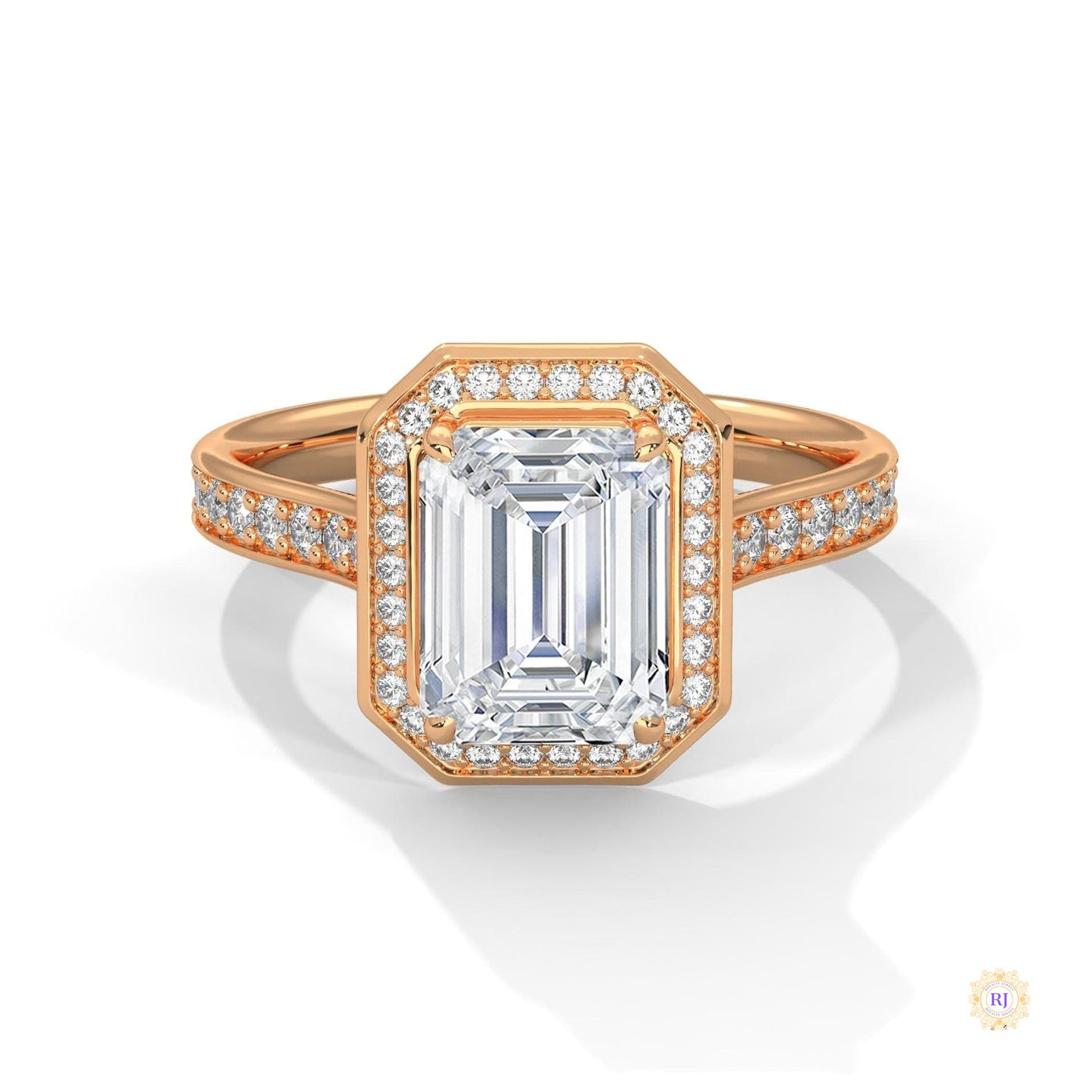 2.50 Ct. Emerald Cut Halo Engagement Ring