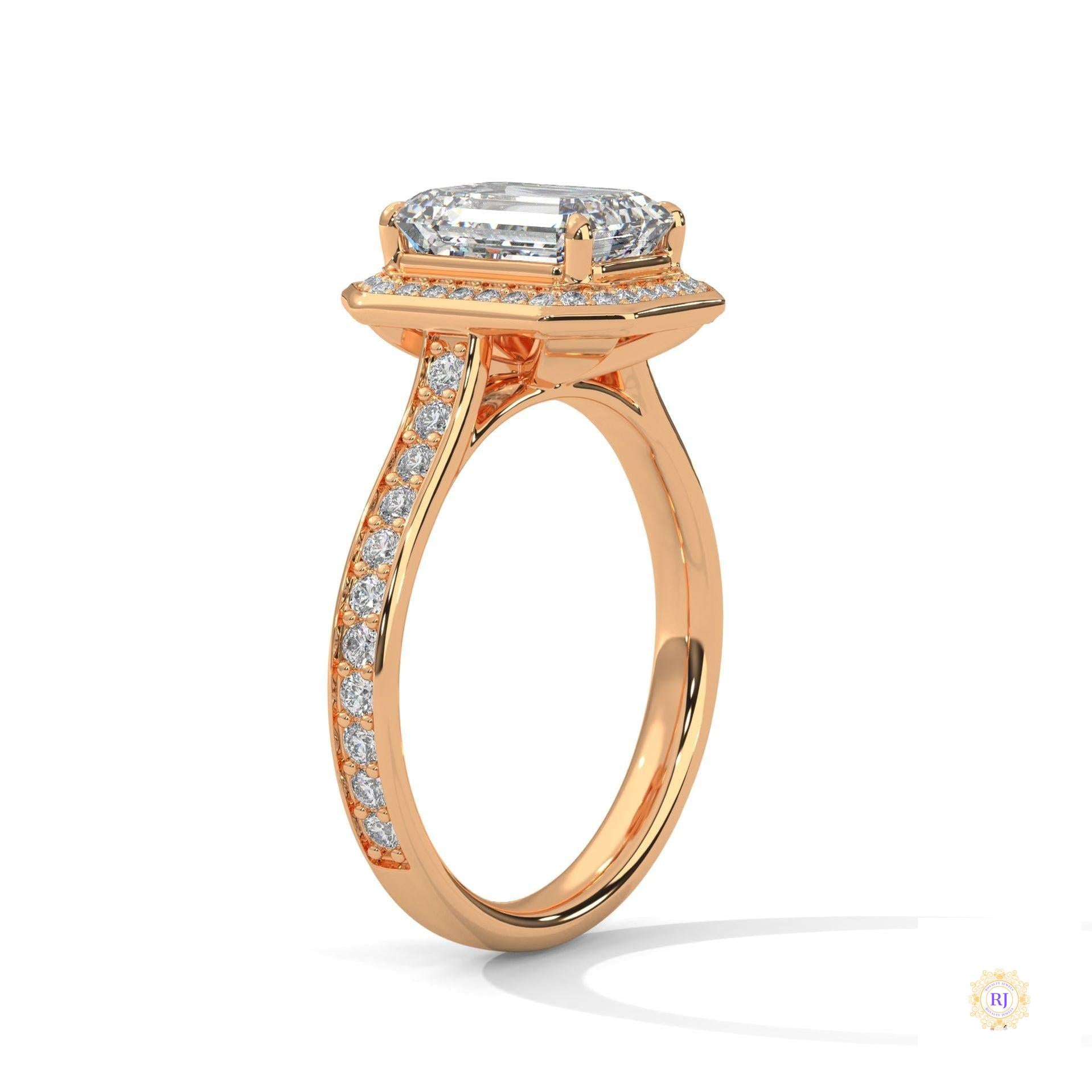 2.50 Ct. Emerald Cut Halo Engagement Ring