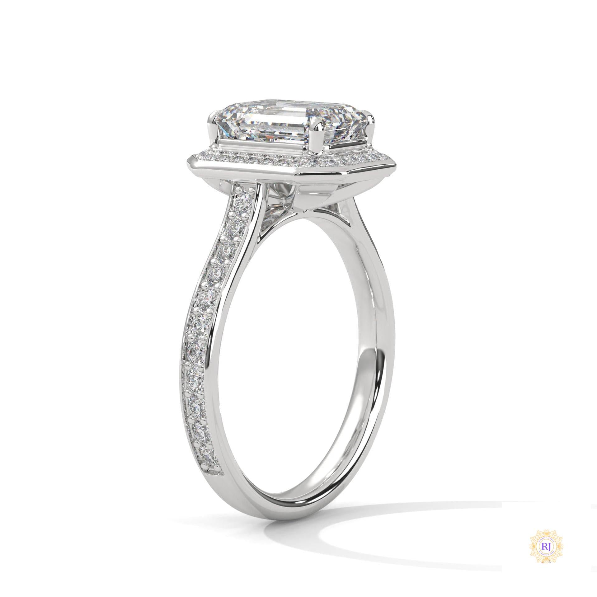 2.50 Ct. Emerald Cut Halo Engagement Ring