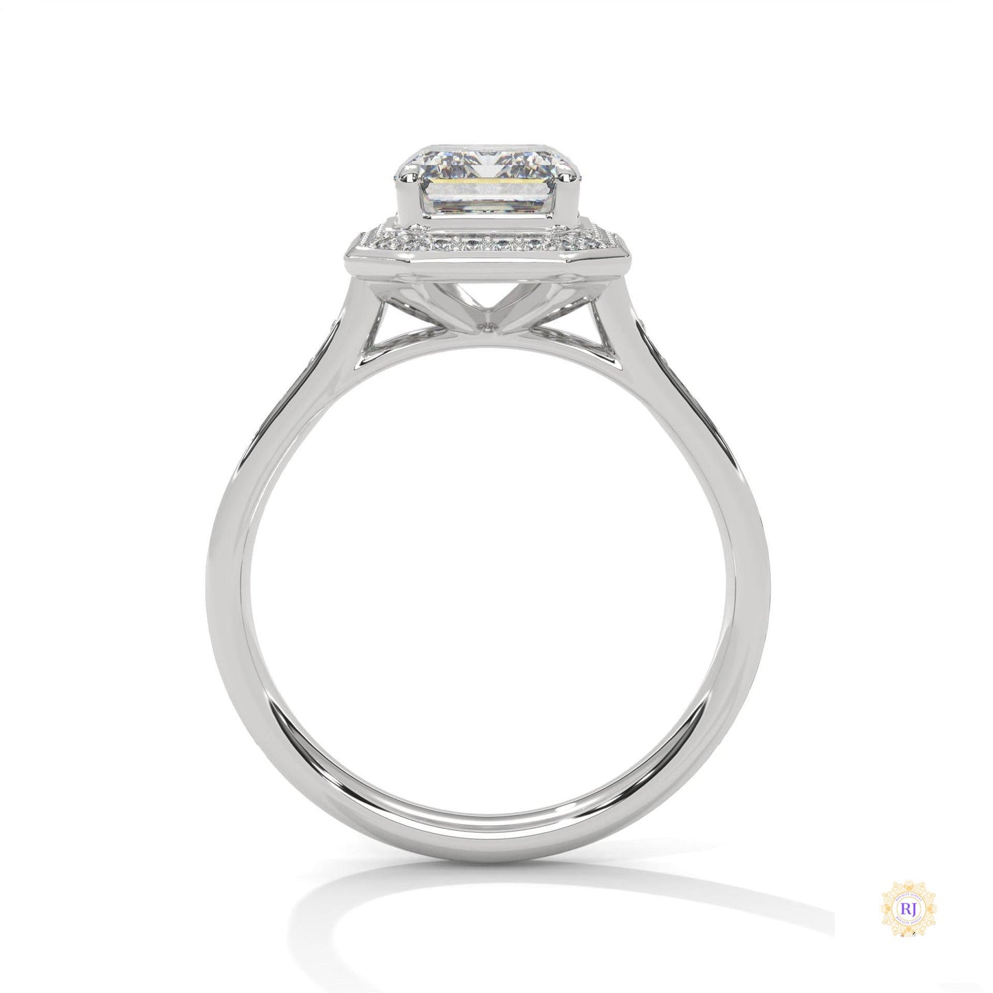 2.50 Ct. Emerald Cut Halo Engagement Ring