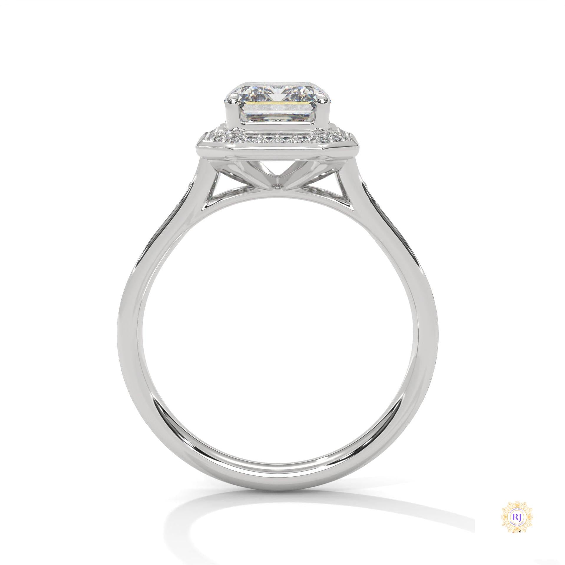 2.50 Ct. Emerald Cut Halo Engagement Ring
