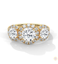 2.55 Ct. Three-Stone Halo Lab Diamond Ring