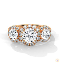 2.55 Ct. Three-Stone Halo Lab Diamond Ring