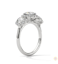 2.55 Ct. Three-Stone Halo Lab Diamond Ring