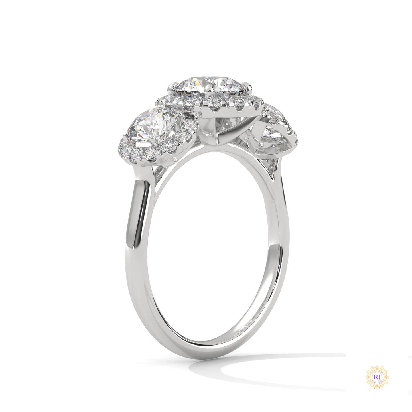 2.55 Ct. Three-Stone Halo Lab Diamond Ring