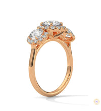 2.55 Ct. Three-Stone Halo Lab Diamond Ring