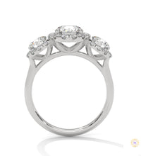 2.55 Ct. Three-Stone Halo Lab Diamond Ring