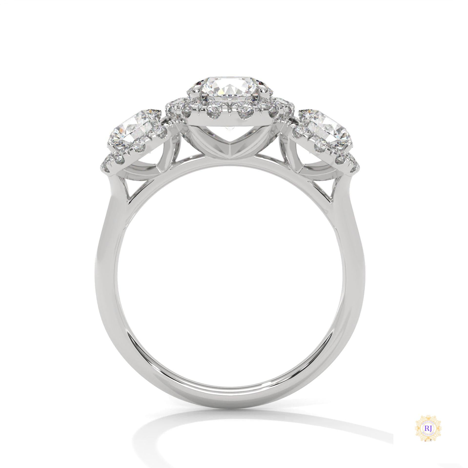2.55 Ct. Three-Stone Halo Lab Diamond Ring