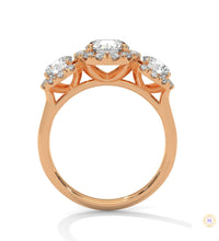 2.55 Ct. Three-Stone Halo Lab Diamond Ring
