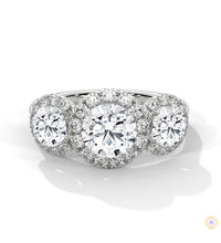 2.55 Ct. Three-Stone Halo Lab Diamond Ring