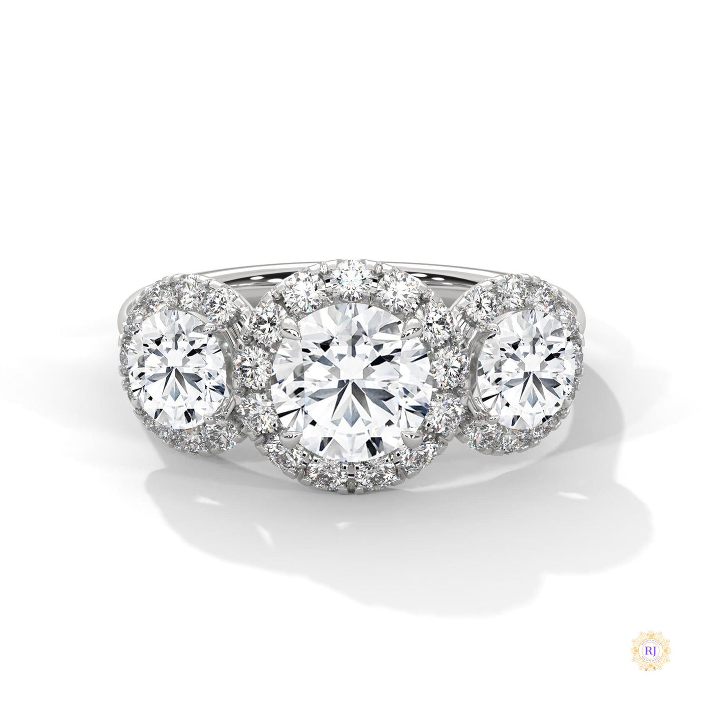 2.55 Ct. Three-Stone Halo Lab Diamond Ring
