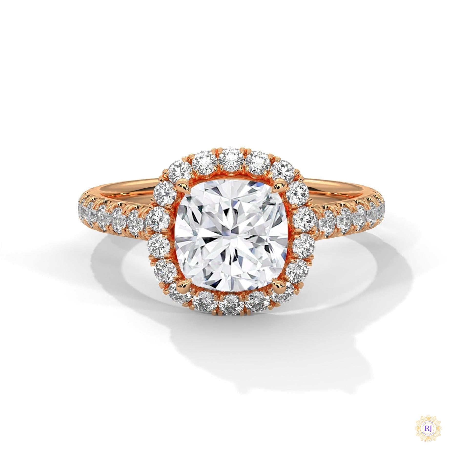 2.60 Ct. Cushion Halo Lab Diamond Engagement Ring