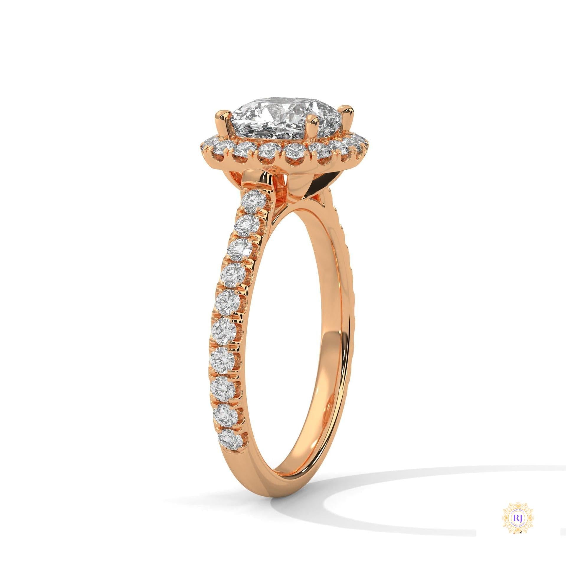 2.60 Ct. Cushion Halo Lab Diamond Engagement Ring