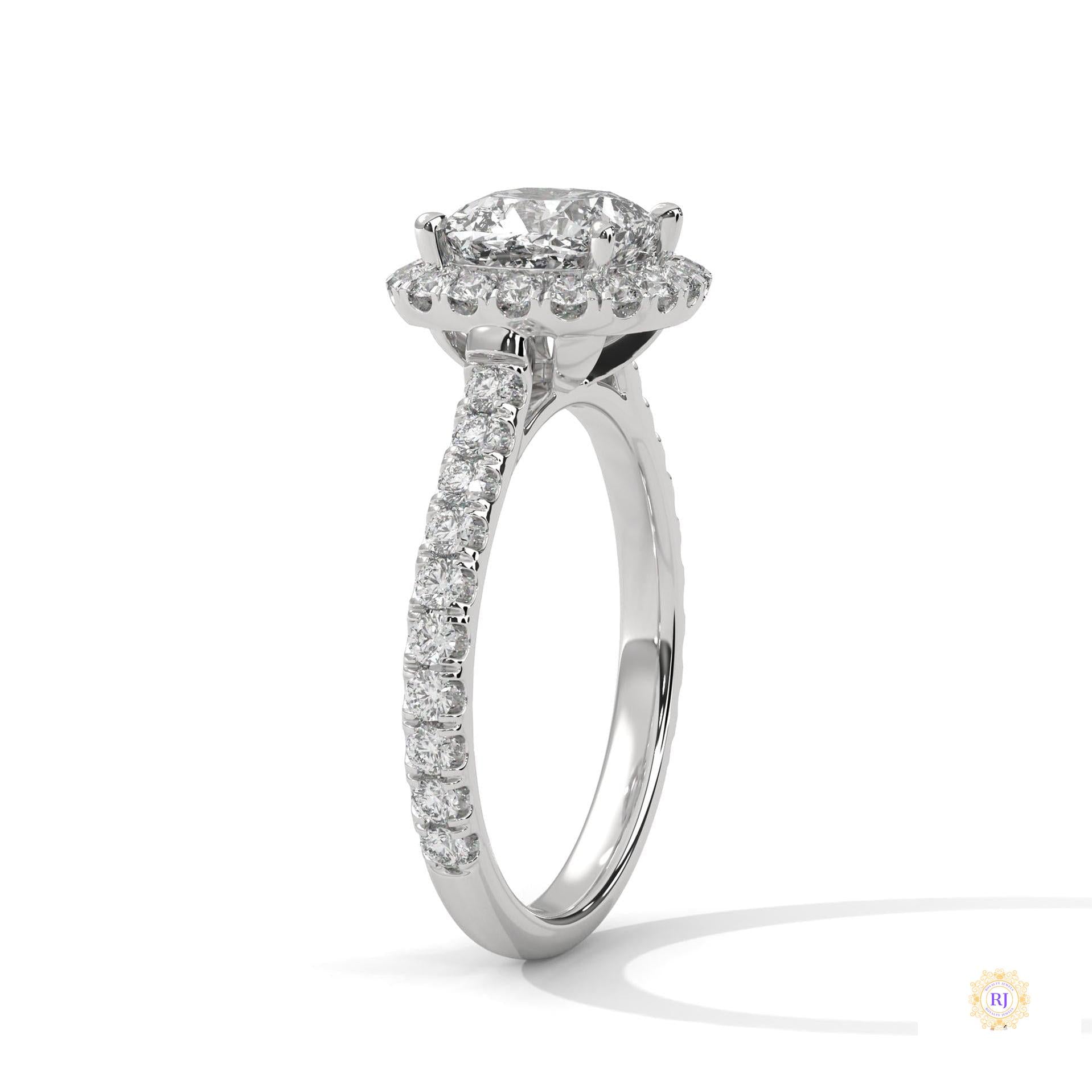 2.60 Ct. Cushion Halo Lab Diamond Engagement Ring